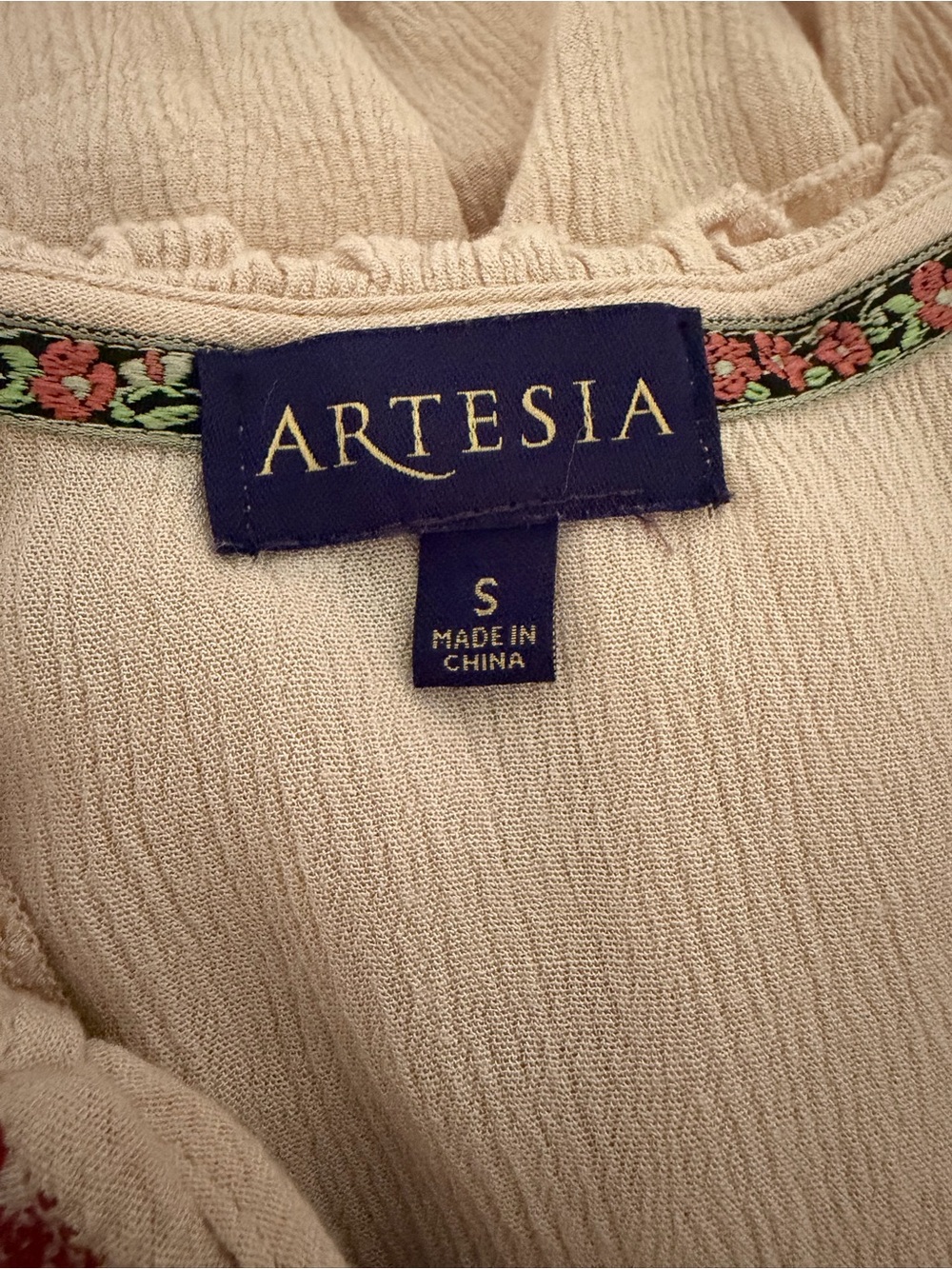 Artesia Small Pink Boho Peasant Elbow Length Shirt w/ Tassels Embroidered - Picture 6 of 8
